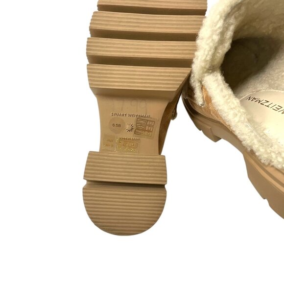 Stuart Weitzman Lennox Shearling Suede Mules New Camel US Size 6.5 B 30MM - Picture 11 of 11